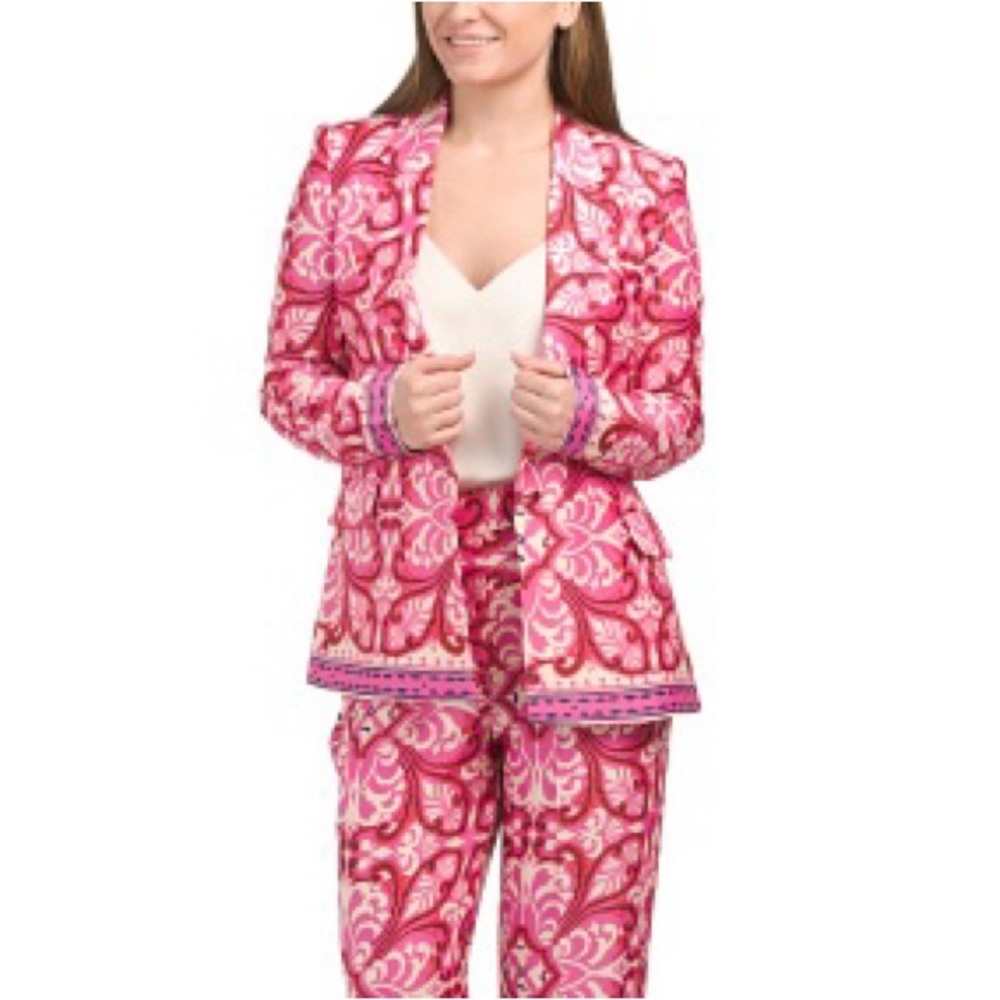 Rachel Zoe Satin Pink Floral Blazer‎ Jacket Size M